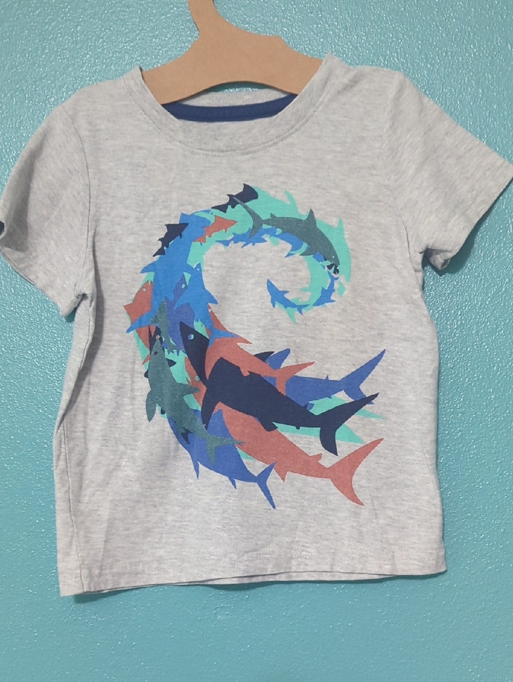 Tea Collection Gray Tee with Multicolor Shark Swirl Graphic